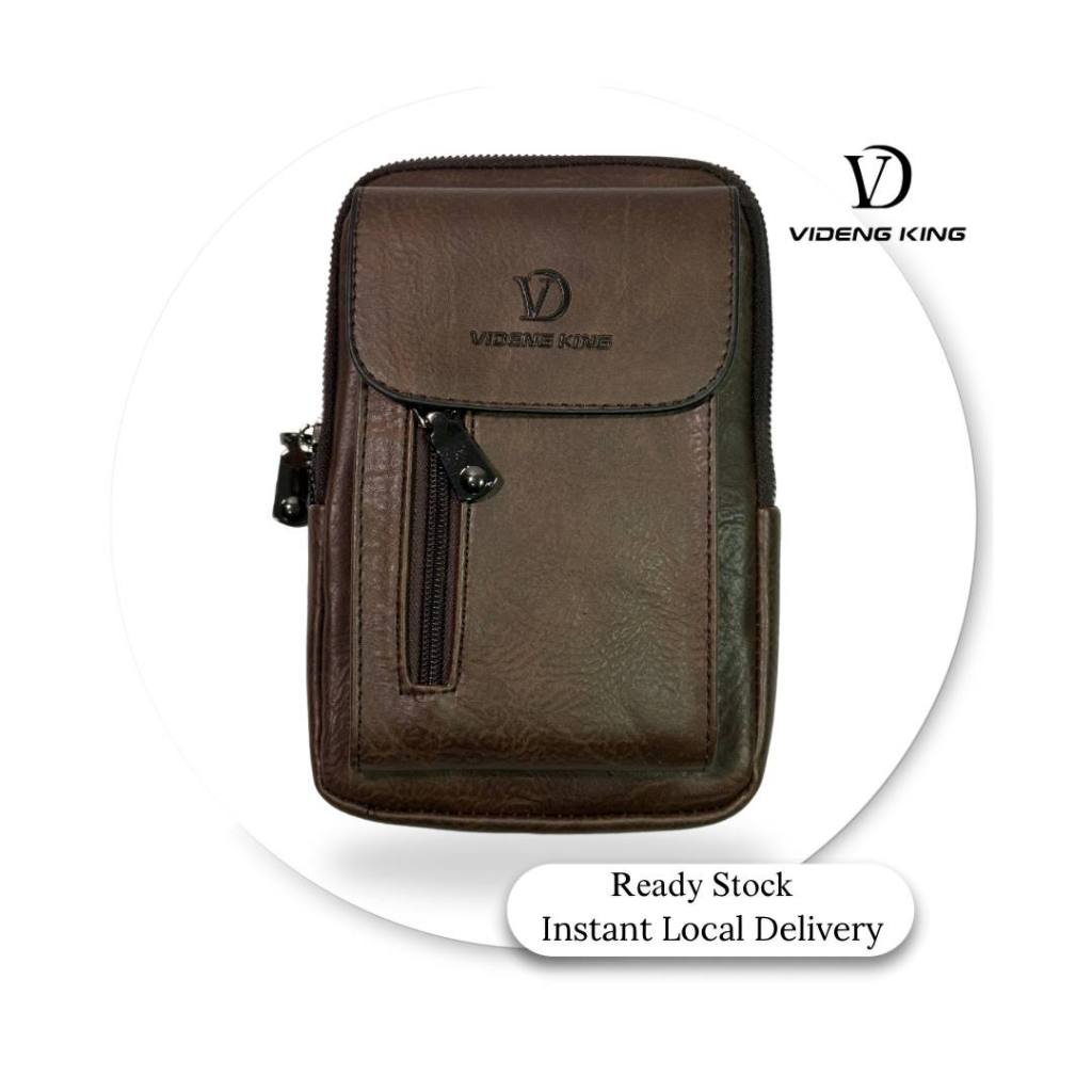 Videng King Sling Phonecase Purse Bag กระเป๋าสะพายไหล่พร้อมที่ใส่เข็มขัดสําหรับผู้ชาย VD02-201-BR/BK