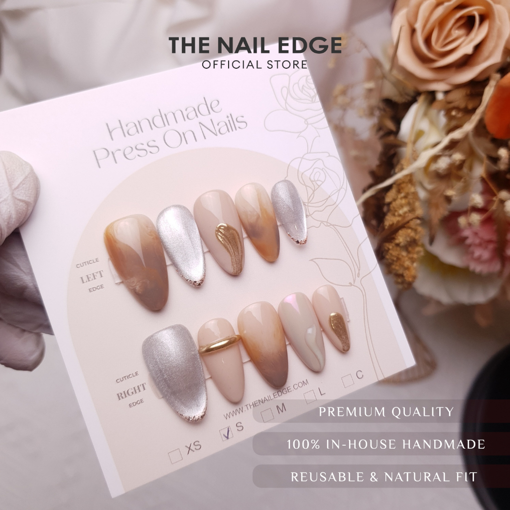 TheNailEdge Premium Handmade Press-On Nails - Silver Pink R017