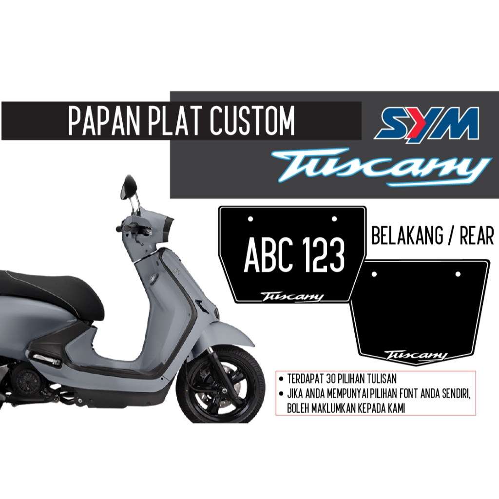 Tuscany SYM Tuscany Plate Nombor Plat 3d plat kristal tuscany