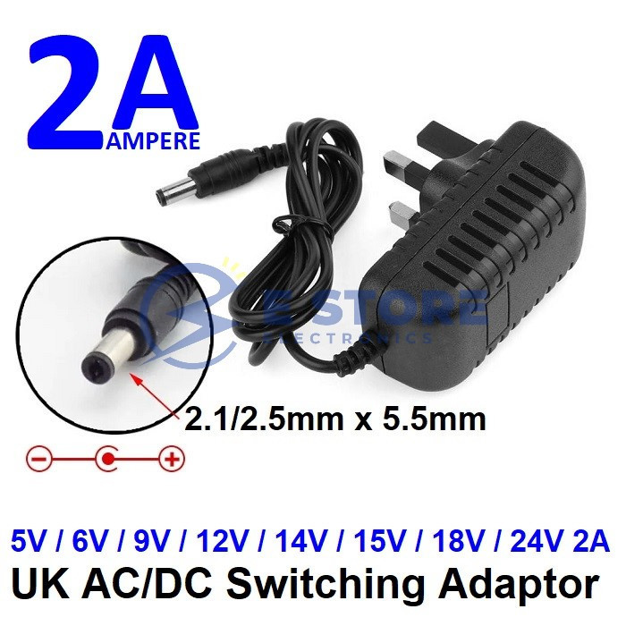 5V 2A / 6V 2A / 9V 2A / 12V 2A / 14V 2A / 15V 2A / 18V 2A / 24V 2A AC/DC Switching Adapter (5.5 * 2.