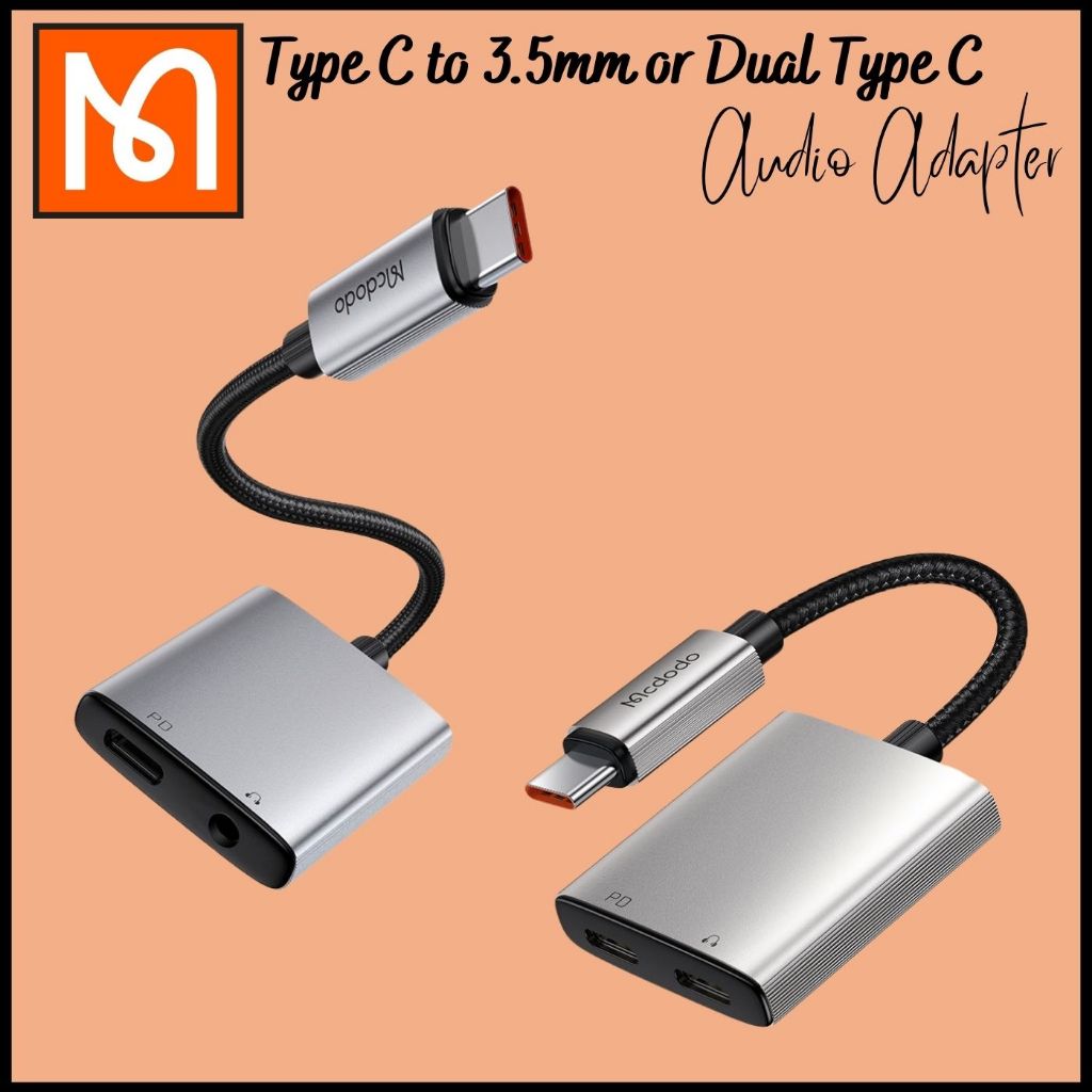 Mcdodo Boss Series 60W PD Type-C To Dual Type-C Audio Adapter Cable / Type-C To Type-C และ DC3.5mm