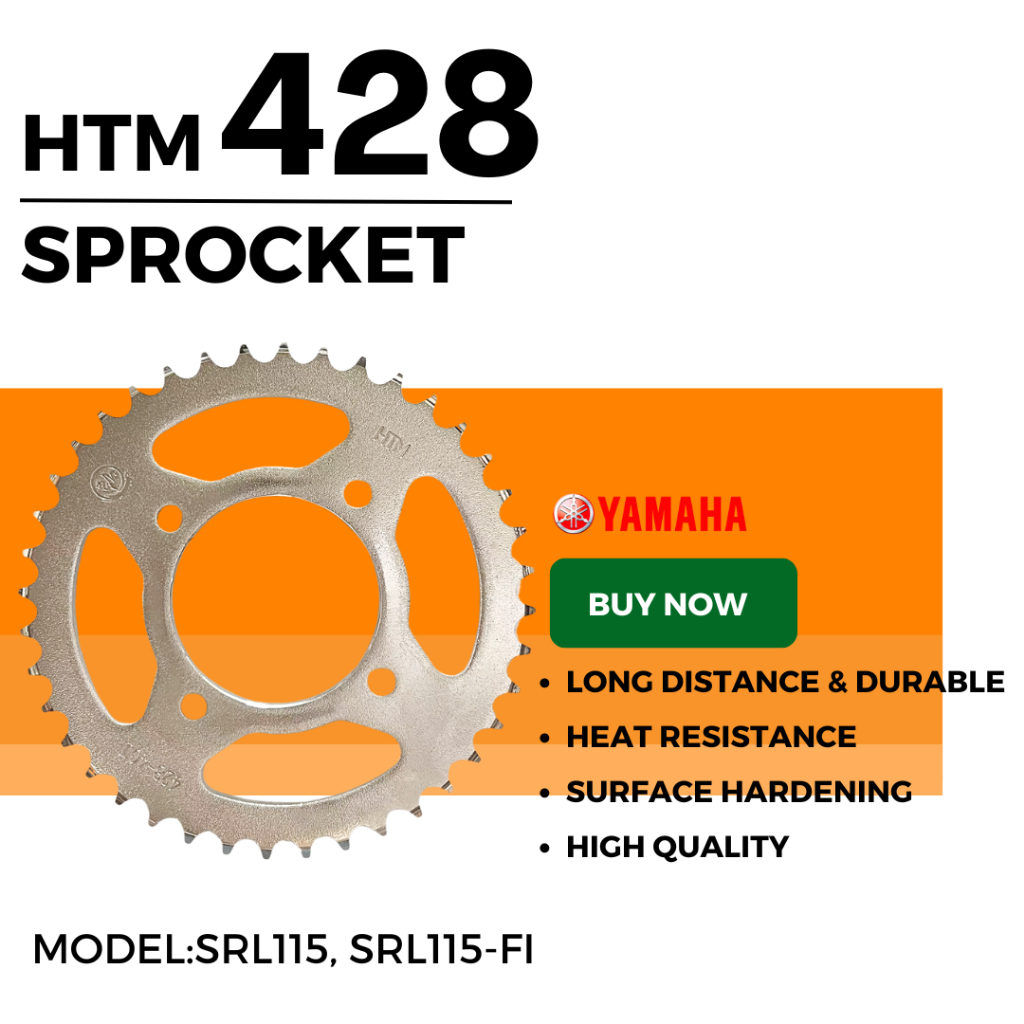 428 HTM REAR SPROCKET CHROME YAMAHA SRL115 SRL115 FI STEEL YB3L YB5L YTZ5S YTZ6V NGK RKM