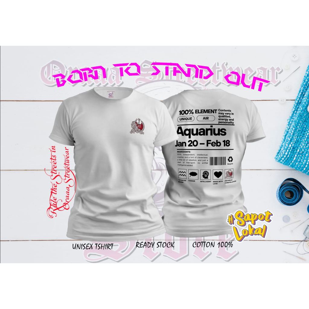 Aquarius เสื้อ Aquarius Zodiac TShirt ส่วนบุคคลโหราศาสตร์ดวงเสื้อยืด TShirt Unisex ผู้ชายผู้หญิง