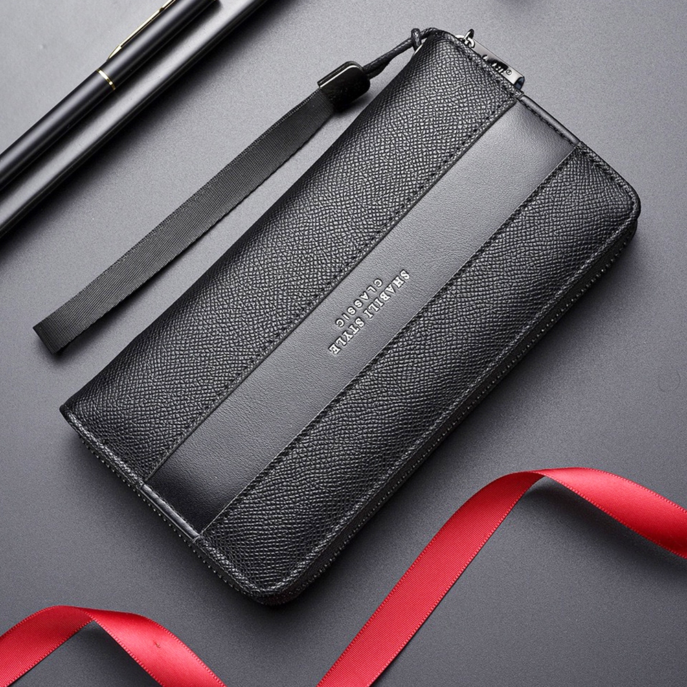 DOMPET LELAKI PANJAANG MEN WALLET LONG MEN ZIP WALLET หนัง PU BEG DUIT LELAKI WALLET สําหรับผู้ชายมีสายคล้องมือ (W-048)