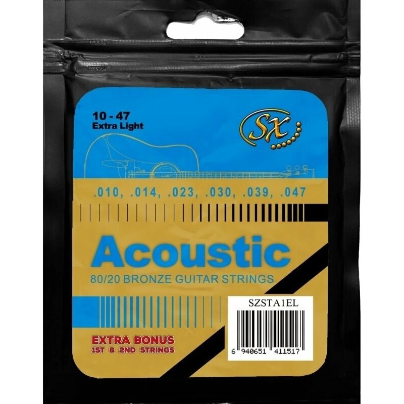 SX SZSTA1EL ACOUSTIC 80/20 BRONZE GUITAR STRING SET EXTRA LIGHT 010-047