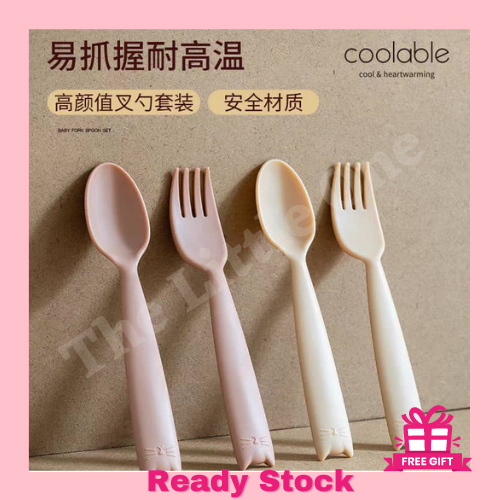 Coolable Cat Design Baby Fork And Spoon Set วัสดุ PP Bpa Free Kids Blw Cuterly