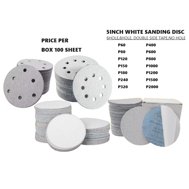 ABRASIVE MALL 5 "125 มม.5 นิ้วสีขาวทรายขัดแผ่นดิสก์ VELCRO เทป P1200 P1500 P2000 ทรายกระดาษ