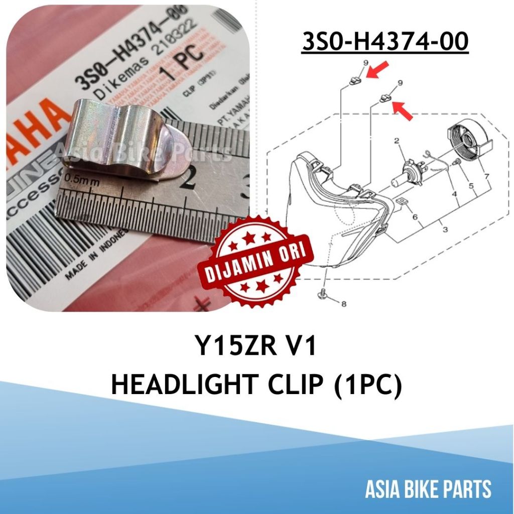 Yamaha Y15ZR V1 คลิปหนีบไฟหน้า Lampu Depan - 3S0-H4374-00