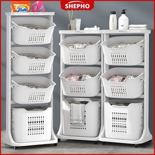 【COD】2/3/4 Tier Laundry Basket Multipurpose Plastic Bathroom Storage Dirty Bakul Baju Trolley Rack With Wheel 洗衣篮/脏衣篮