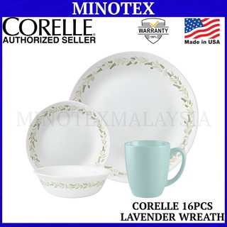 Corelle 16pcs Lavender Wreath Dinnerware Set Livingware Dinner Serve Set (Minotex)