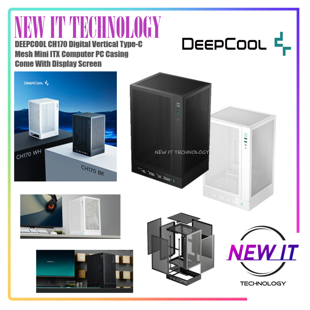 DEEPCOOL CH170 ปลอกคอมพิวเตอร์พีซีคอมพิวเตอร์ Type-C แนวตั้งดิจิตอล Mini ITX มาพร้อมกับหน้าจอแสดงผล