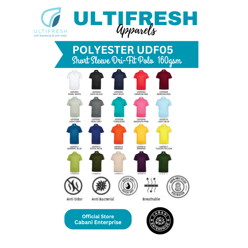 เสื้อยืดแขนสั้น Unisex โปโลโพลีเอสเตอร์ UDF05A ULTIFRESH ป้องกันกลิ่น Dri Fit พร้อมเสื้อยืดคอปก
