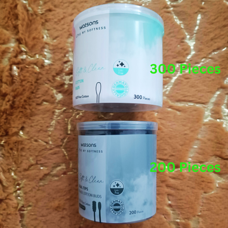 Watsons Soft & Clean Square Puffs Face Cotton Buds 300s / Black Cotton Buds 200s