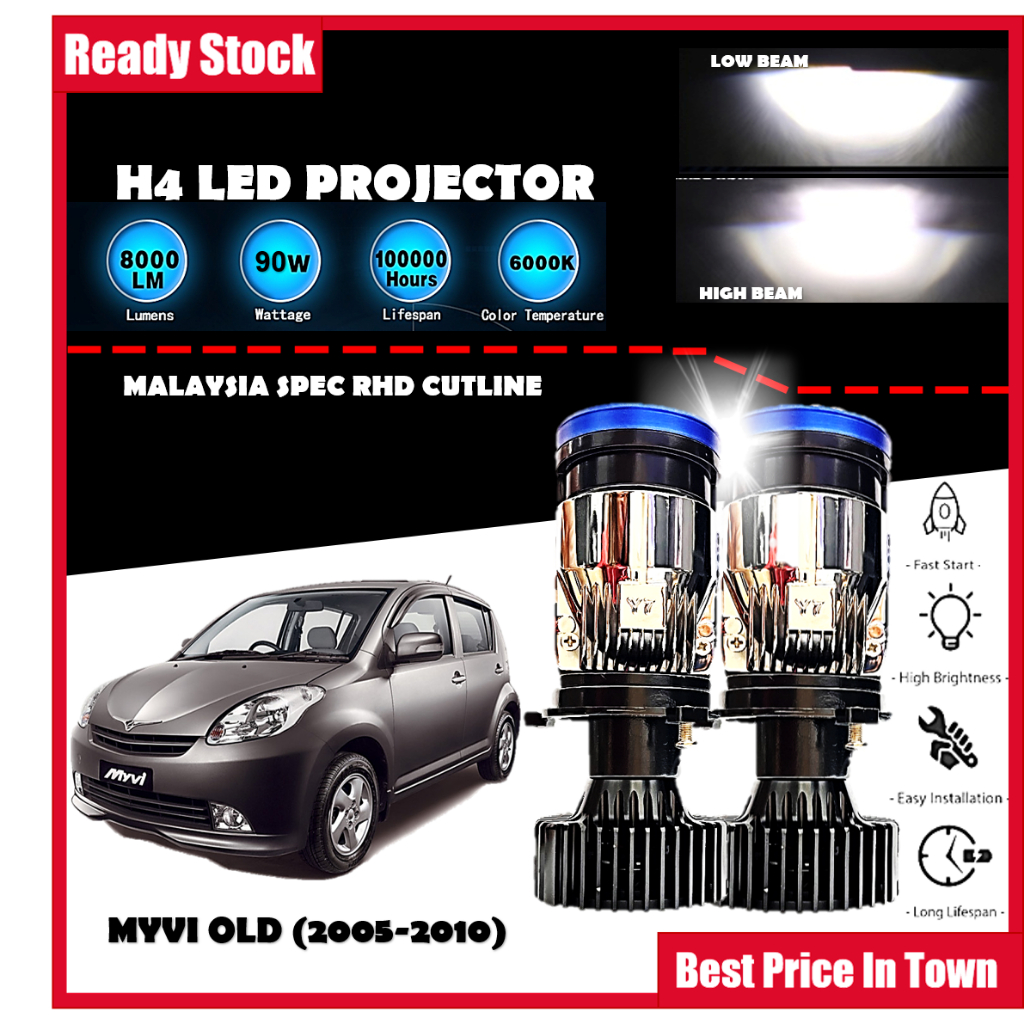 PERODUA MYVI 2005-2010 LED ไฟหน้าหมอกรถ LED มินิโปรเจคเตอร์ H4 LED ไฟหน้าโปรเจคเตอร์ 90W 6000K