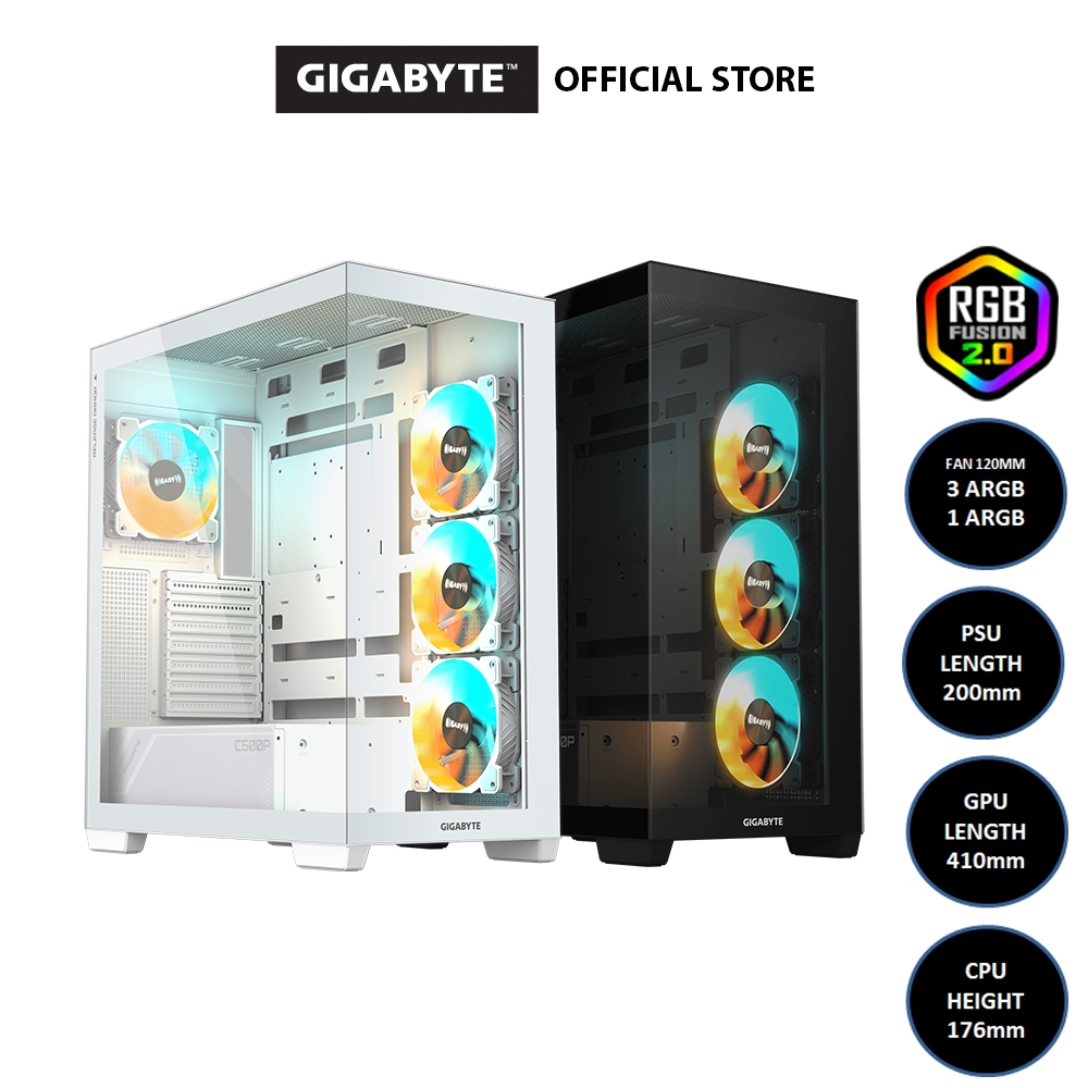Gigabyte C500 Panaromic Stealth Tempered Glass Mid Tower PC Case RGB Desktop Casing พร้อมพัดลม ARGB 