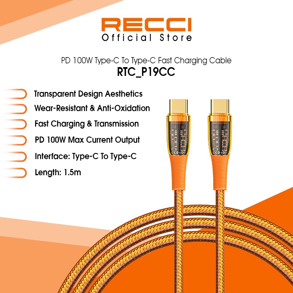 RECCI RTC-P19CC/RTC-P19C (1.5m) RTC-P19 Fast Charging Data Cable