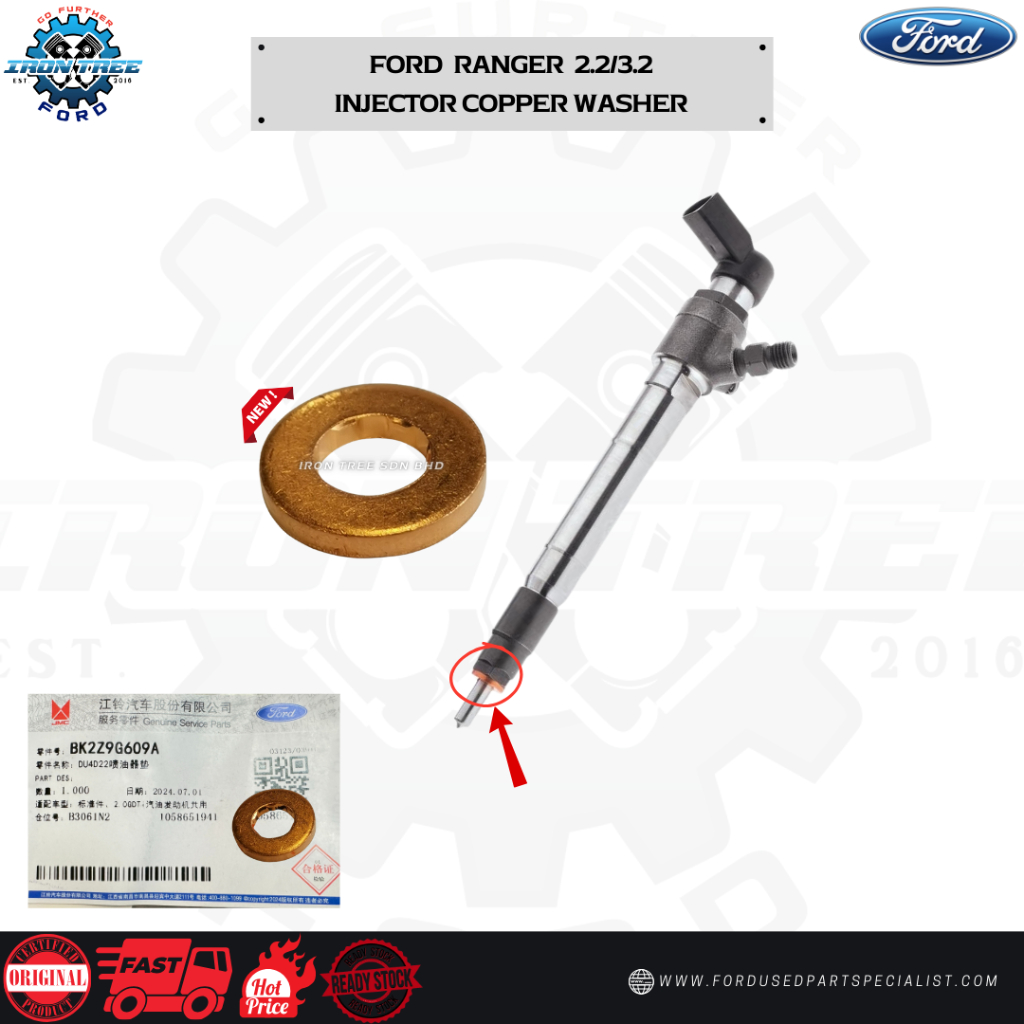 Ford Ranger T6 T7 / Mazda BT-50 หัวฉีดทองแดงเครื่องซักผ้าใหม่ / BK2Z-9G609-A / ราคาสําหรับ 1 ชิ้น
