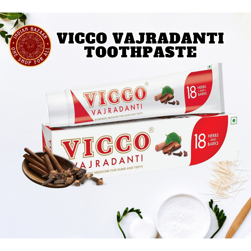 VICCO ยาสีฟันสมุนไพรวัชระดาติพร้อมสมุนไพร 18 ชิ้นและเปลือก-100 กรัม,150 กรัม, 200 กรัม