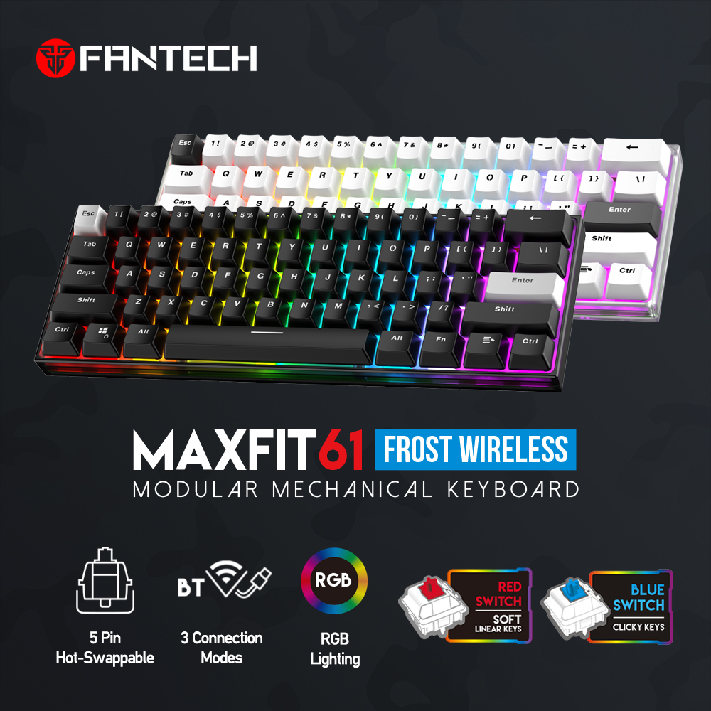 FANTECH MAXFIT61 FROST WIRELESS MODULAR MECHANICAL KEYBOARD ,TRI-MODE CONNECTION,60% FORM FACTOR, สว