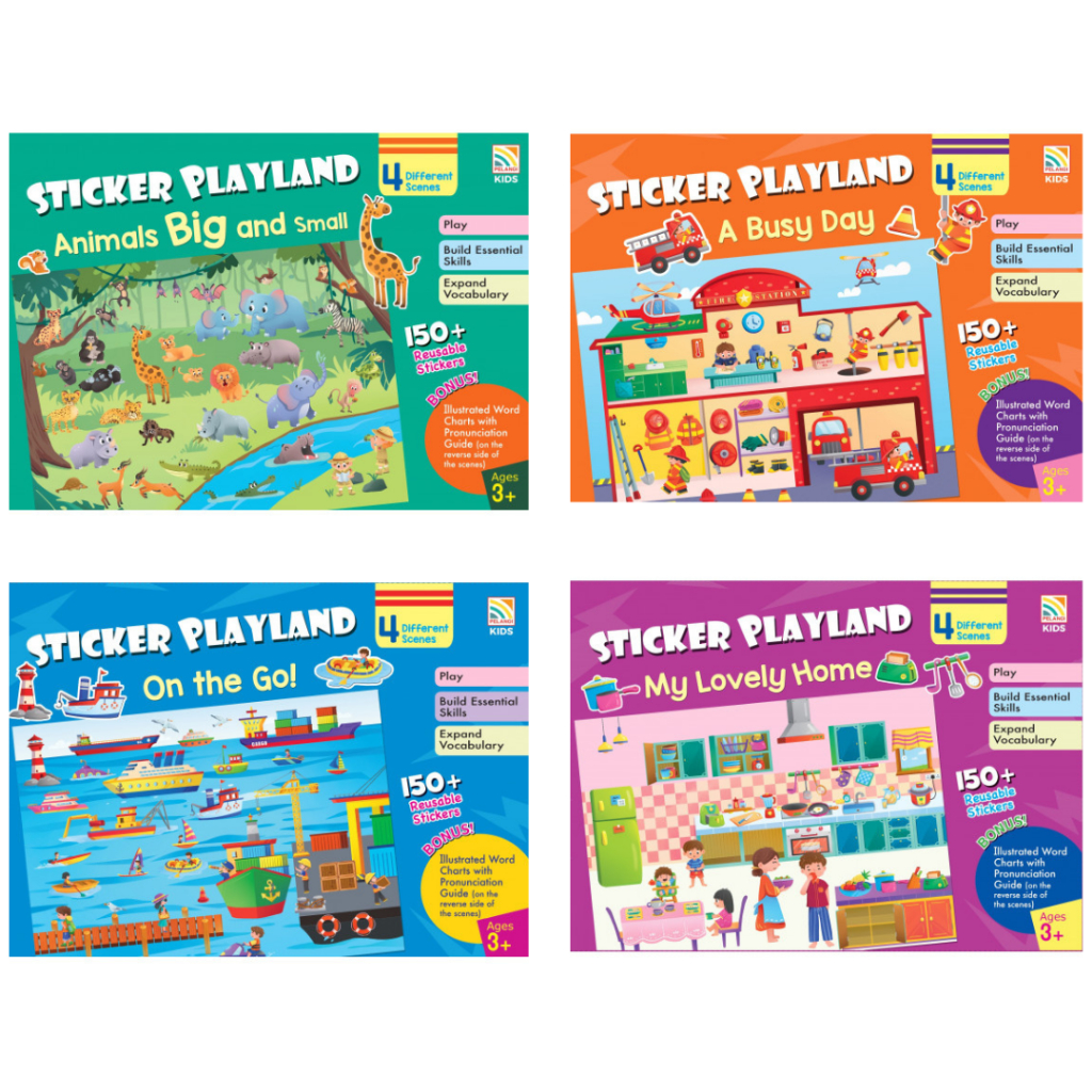 [CITYLIGHT] ของเล่นเพื่อการศึกษา: สติ๊กเกอร์ Playland 4 ฉากที่แตกต่างกันพร้อมสติกเกอร์แบบใช้ซ้ําได้ 