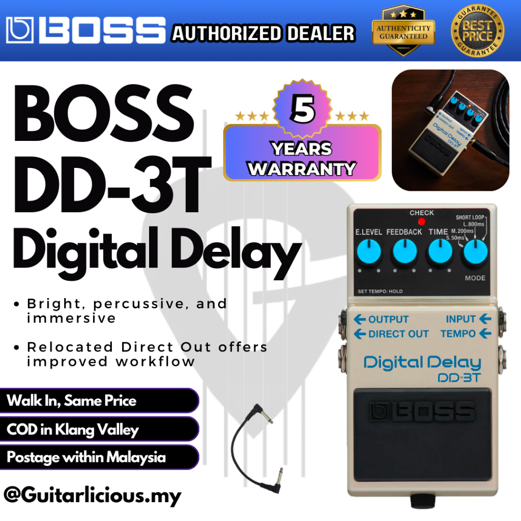BOSS Digital Delay (DD-3T) Guitar Pedal Effect พร้อมชุดสายแพทช์ ( DD3T / DD 3T / DD3 )