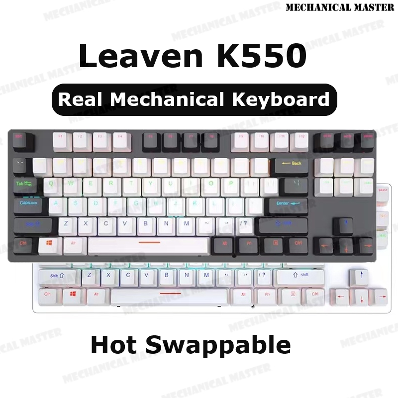Leaven K550 Real Mechanical Keyboard TKL 80% คีย์บอร์ดเกม 87 คีย์ผสมสี Keycap Blue Switch 87Keys RGB
