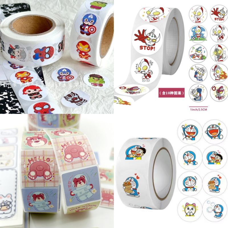 สติ๊กเกอร์น่ารัก สกปรก โดเรม่อน อุลตร้าแมน 500ชิ้น/ม้วน