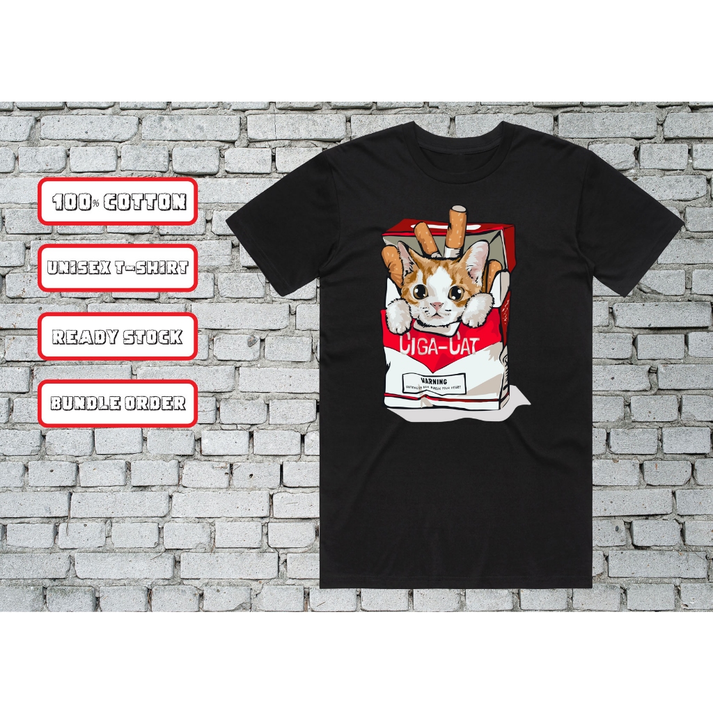 CARTOON PRINTING "CIGA-CAT BEAR" LOGO CASUAL T-SHIRT SHORT SLEEVE *UNISEX* BR075