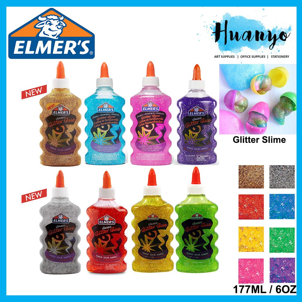 กาวกลิตเตอร์แบบซักได้ปลอดสารพิษของ Elmer (เหมาะสําหรับ Slime Glitter) [177ML]