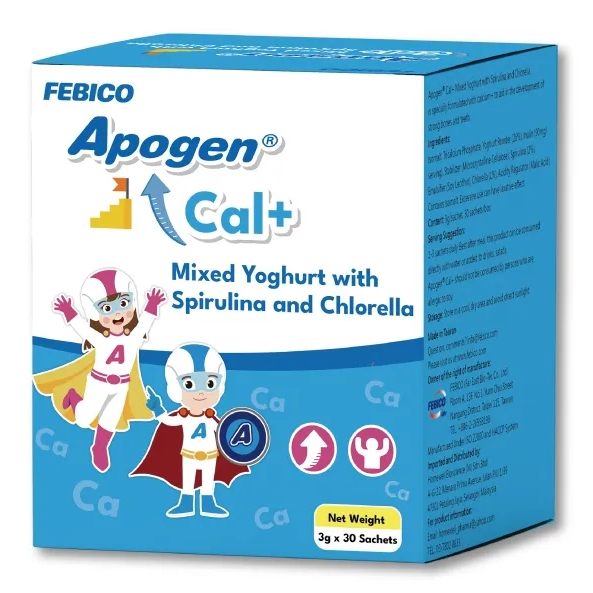 Febico Apogen Cal+ โยเกิร์ตผสมสาหร่ายสไปรูลิน่า & คลอเรลล่า (3g X 30ซอง)