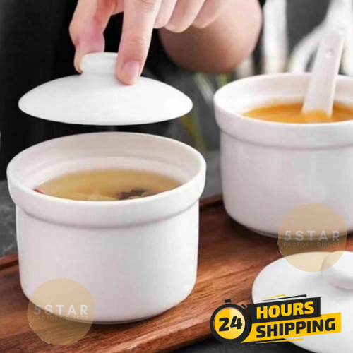 5STAR WHITE PORCELAIN SOUP STEW CROCKS BOWL POT CHICKEN SOUP MINI POT ไอน้ําไข่ BIRD รังสมุนไพรการใช