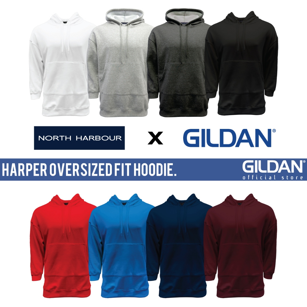 GILDAN x NORTH HARBOUR Harper ขนาดใหญ่ Fit Hoodie Unisex 260gsm ผู้ใหญ่กระเป๋าผ้าฝ้ายโพลีเอสเตอร์ Ho