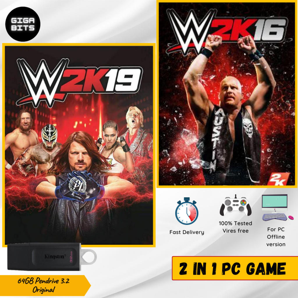 WWE 2K19 WWE 2K16 + DLCs เกมพีซี 64GB ตัวติดตั้งปากกาสําหรับ Windows PC