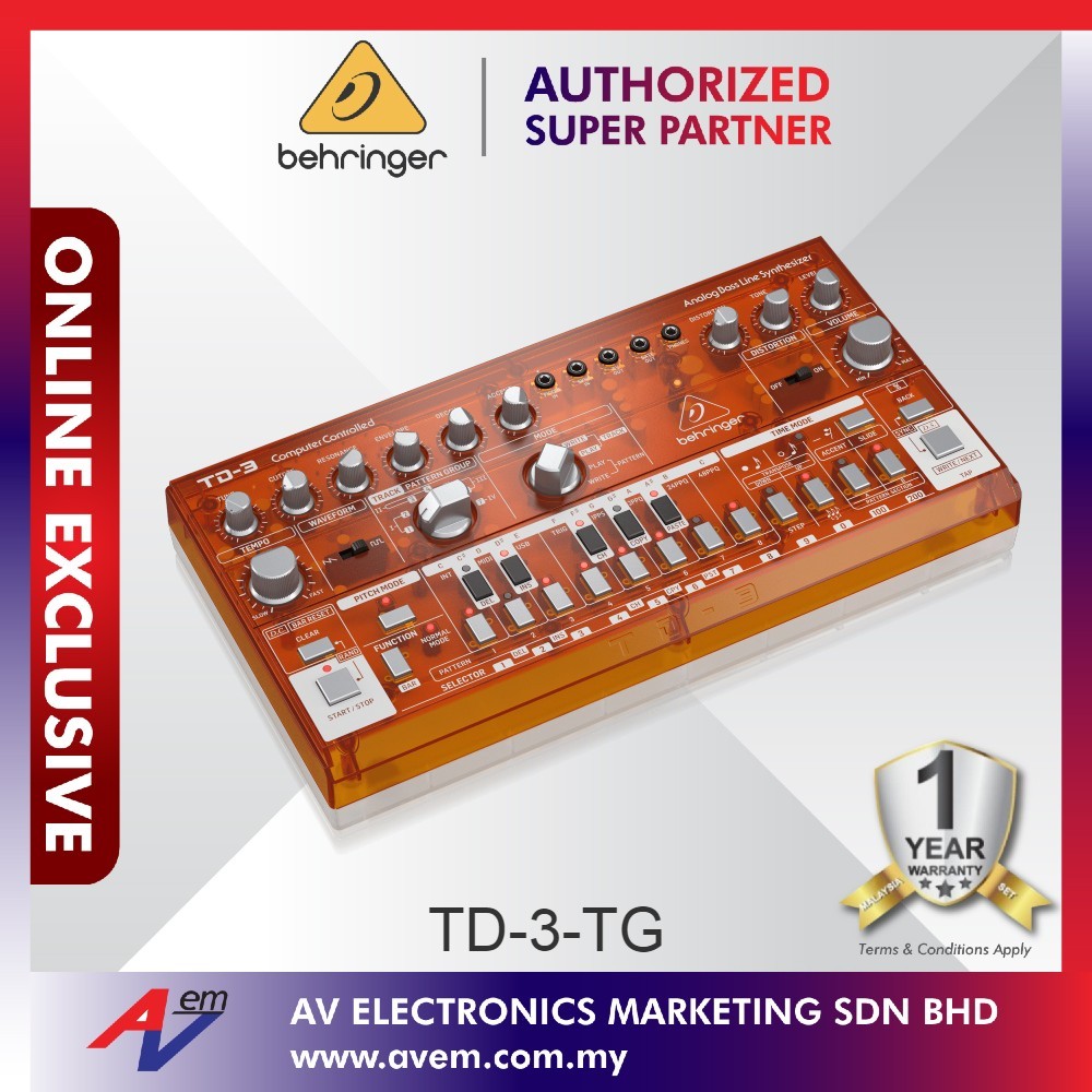 BEHRINGER TD-3-TG Analog Bass Line Synthesizer พร้อม VCO, VCF, 16-Step Sequencer, เอฟเฟกต์การบิดเบือ