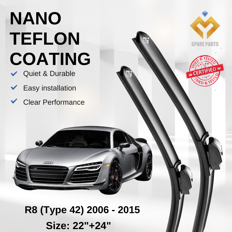 Audi R8 Type 42 (2006-2015) Premium Japan Tech Car Wiper 22+24 Type 06 Clip, แถมฟรี ผ้าทําความสะอาด 