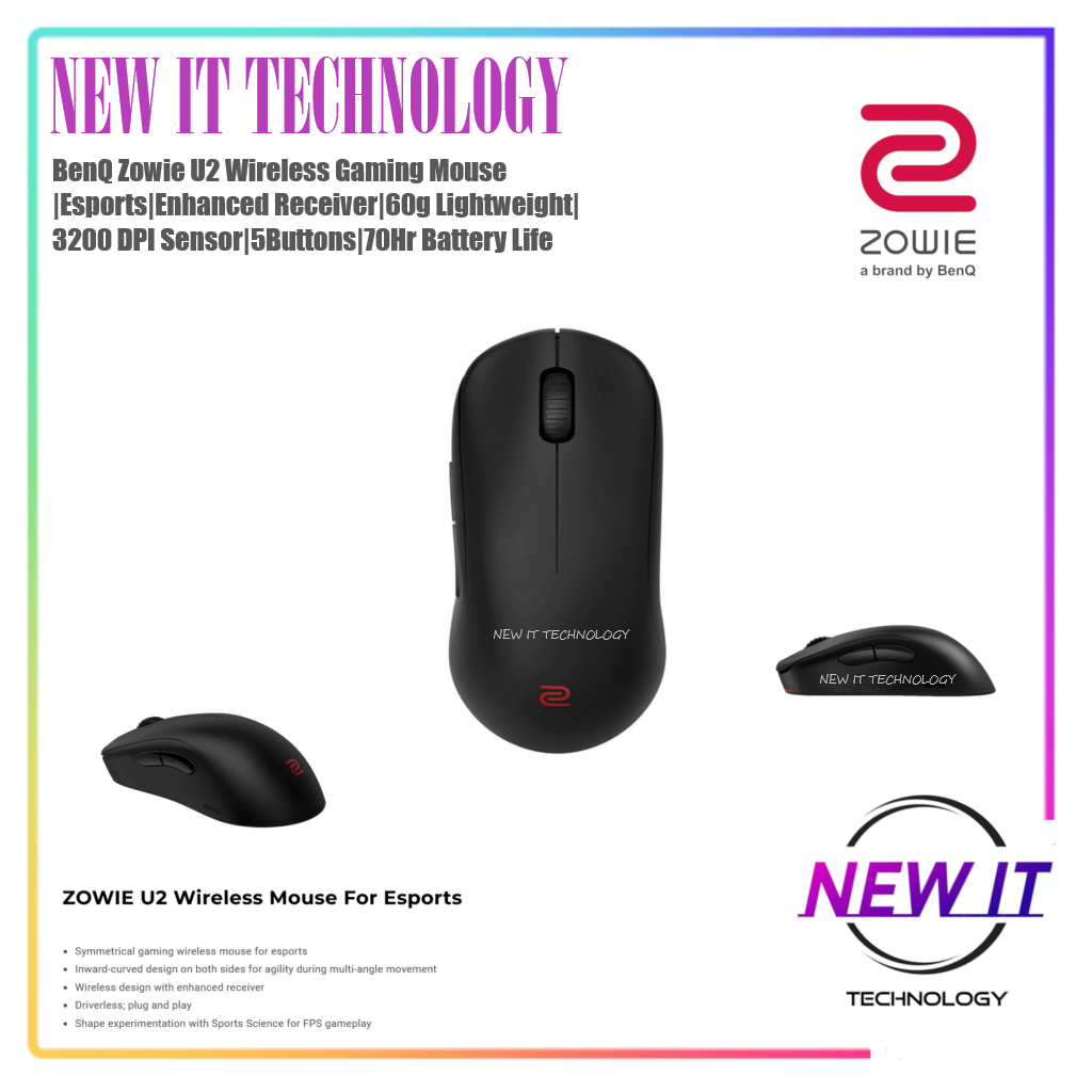 BenQ Zowie U2 Wireless Gaming Mouse|Esports|Enhanced Receiver|60g Lightweight|3200 DPI Sensor|5Butto