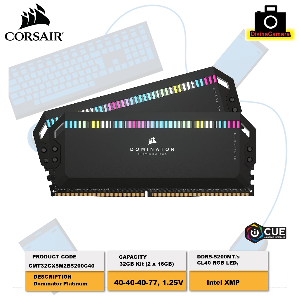 Corsair DOMINATOR แรม PLATINUM RGB DDR5 32GB (2x16GB) 5200MHz CL40 Intel XMP iCUE หน่วยความจําคอมพิวเตอร์ที่รองรับ