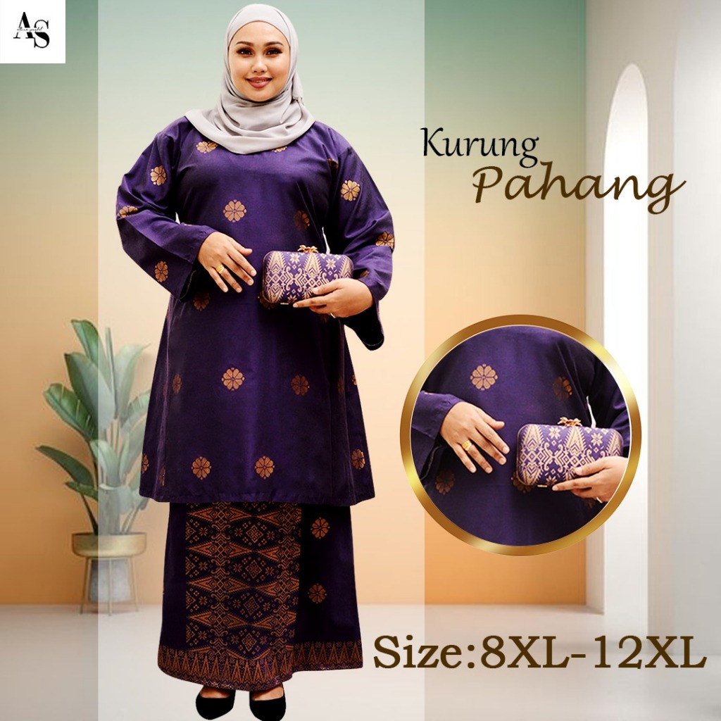 ขนาดบวก 8XL - 12XL Baju Kurung Pahang โดย Athirah Songket Cotton100 % Kurung Moden Baju Kurung Baju Raya 2024