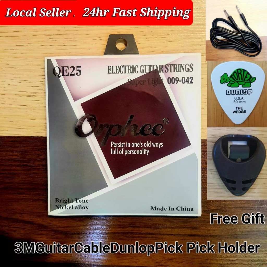 Orphee QE-25 สายกีตาร์ไฟฟ้า 009-042 ฟรีสายกีต้าร์ 3 ม.,Dunlop Pick & Pick Holder