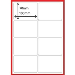 A4 สติ๊กเกอร์สีขาว Pre Cut 40mmx30mm, 100mmx55mm, 100mmx70mm (100 ชิ้น/แพ็ค)
