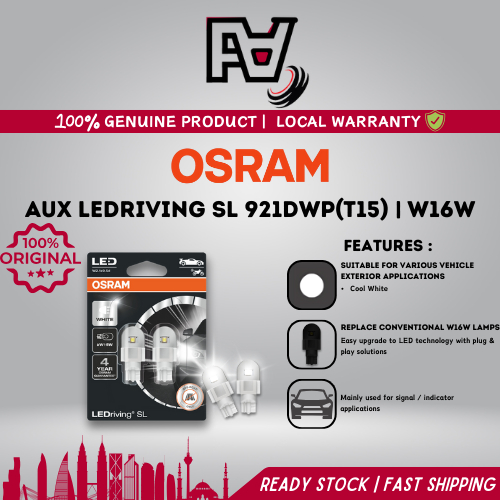 OSRAM AUX LEDriving SL 921DWP(Cool White) T15 (W16W W2.1x9.5d) 1SET(2PCS) แฟลชออโต้