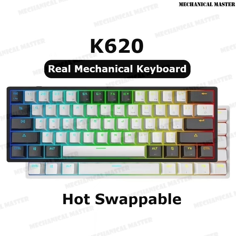 Leaven K620 Real Mechanical Keyboard 60% Gaming Small Mini 61 คีย์ผสมสี Keycap Blue Red Switch 61Key