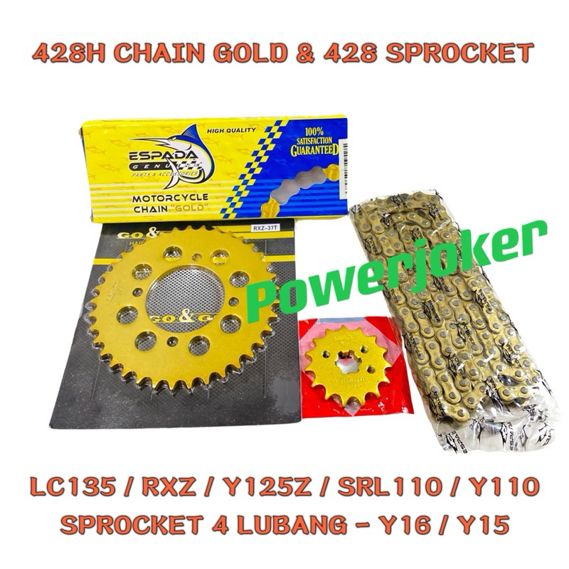 LC135 / RXZ /125Z ZR / Y125Z /SRL110 Z/ Y110 SS /SS2 428H CHAIN GOLD SPROCKET SPOKET 428 RANTAI ESPA