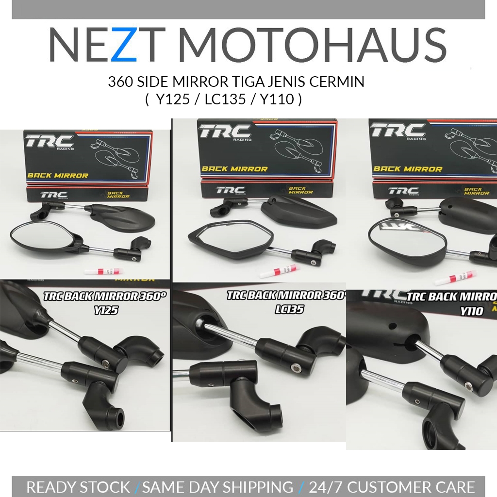 TRC RACING SIDE MIRROR 360 องศา BOLEH SIMPAN SOROK 3 รุ่น CERMIN Y15 / Y16 / RSX UNIVERSAL SEMUA มอเ