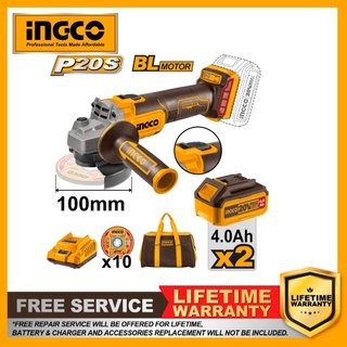 INGCO 20V Lithium-ion Angle Grinder CAGLI2010082 with Battery and Charger, Cutting disc and Storage Bag