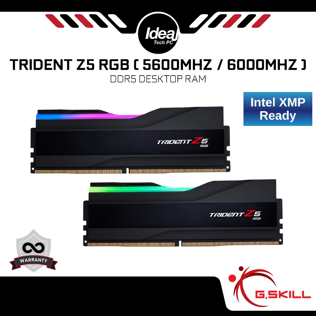G.skill TRIDENT Z5 RGB 5600MHZ / 6000MHZ Black DDR5 16GB x2 รองรับแรมเดสก์ท็อป XMP 3.0