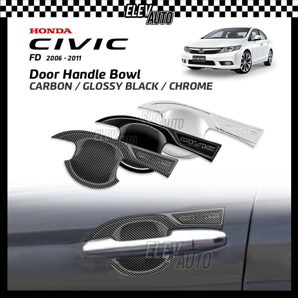 ฝาครอบมือจับประตูคาร์บอนโครเมี่ยม สีดํา สําหรับ Honda Civic FD 2006-2011