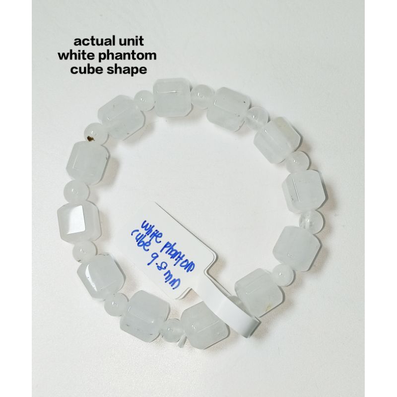 (CUBE) 9.8MM NORMAL GRADE WHITE PHANTOM CUBE SHAPE CRYSTAL BRACELET
