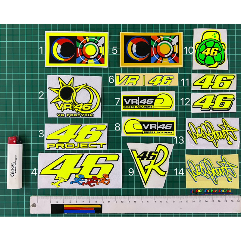 46 The Doctor / VR46 / 46 การออกแบบโครงการสติกเกอร์ตัดทับซ้อนกัน Flourescent & การออกแบบสะท้อนแสง 46