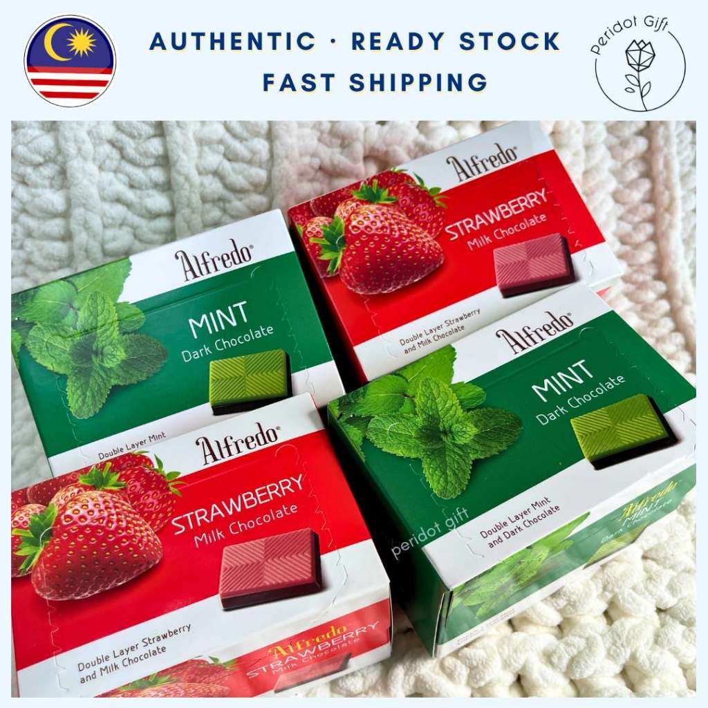 Alfredo Double Layer 60g - Mint Dark / Strawberry Milk Chocolate Box Halal Coklat